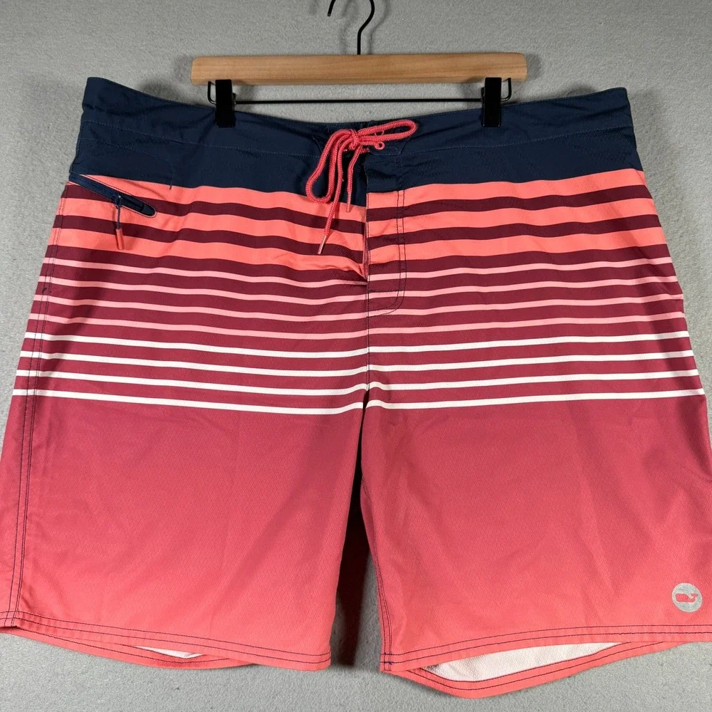 Vineyard Vines Mens 42‎ Striped Gradient Board Shorts Coral Burgundy Navy Blue